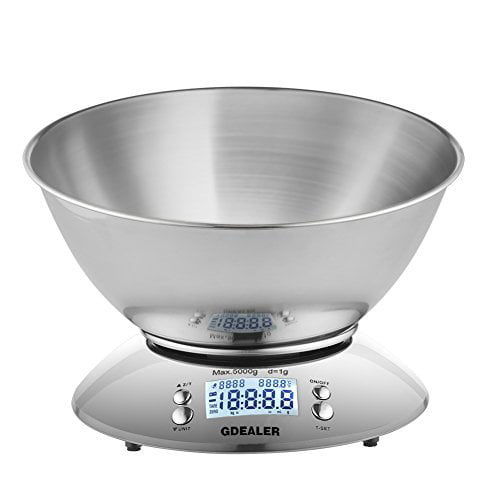 Digital Kitchen Scale Food 5KG 11LB Stainless Steel Bowl Temperature Alarm Timer